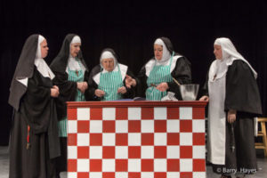 The cast of Nunsense, from left: JoHanna Schillemat as Sister Robert Anne; Sandi Breen as Sister Mary Amnesia; Susan-Lynn Johns as the Reverend Mother; Lora Dean as Sister Hubert; and Heather Bowser as Sister Leo.